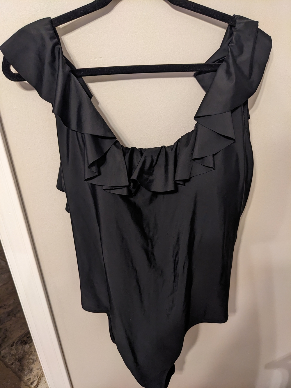 J. Crew Black Ruffle One-Piece Swimsuit